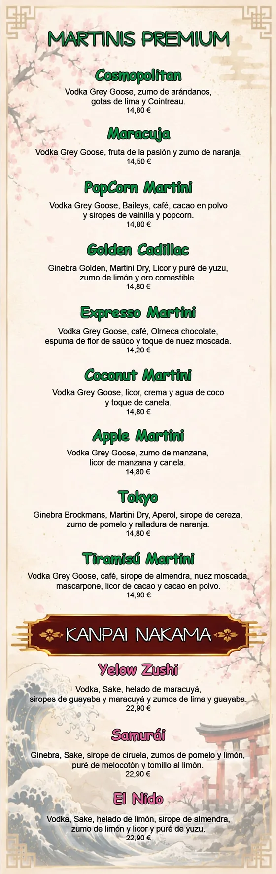 Carta: martinis premium.